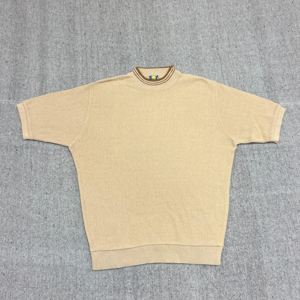 Vintage Carson Pirie Scott Sweater Mens Medium Yellow 1960s Short Sleeve